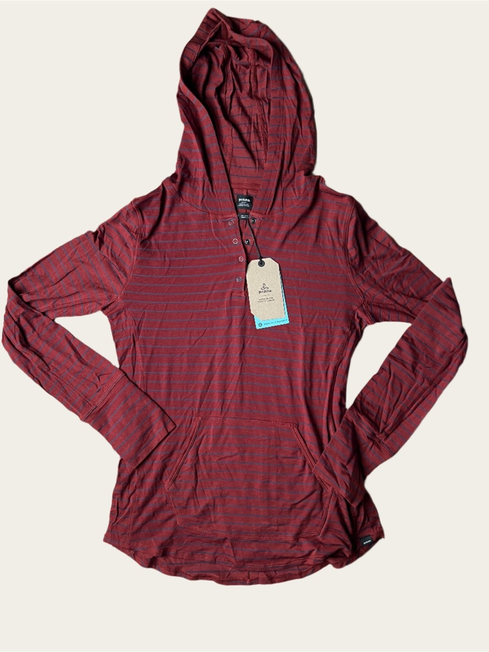 Prana Sol Burgundy Striped Hooded Long Sleeve Pullover